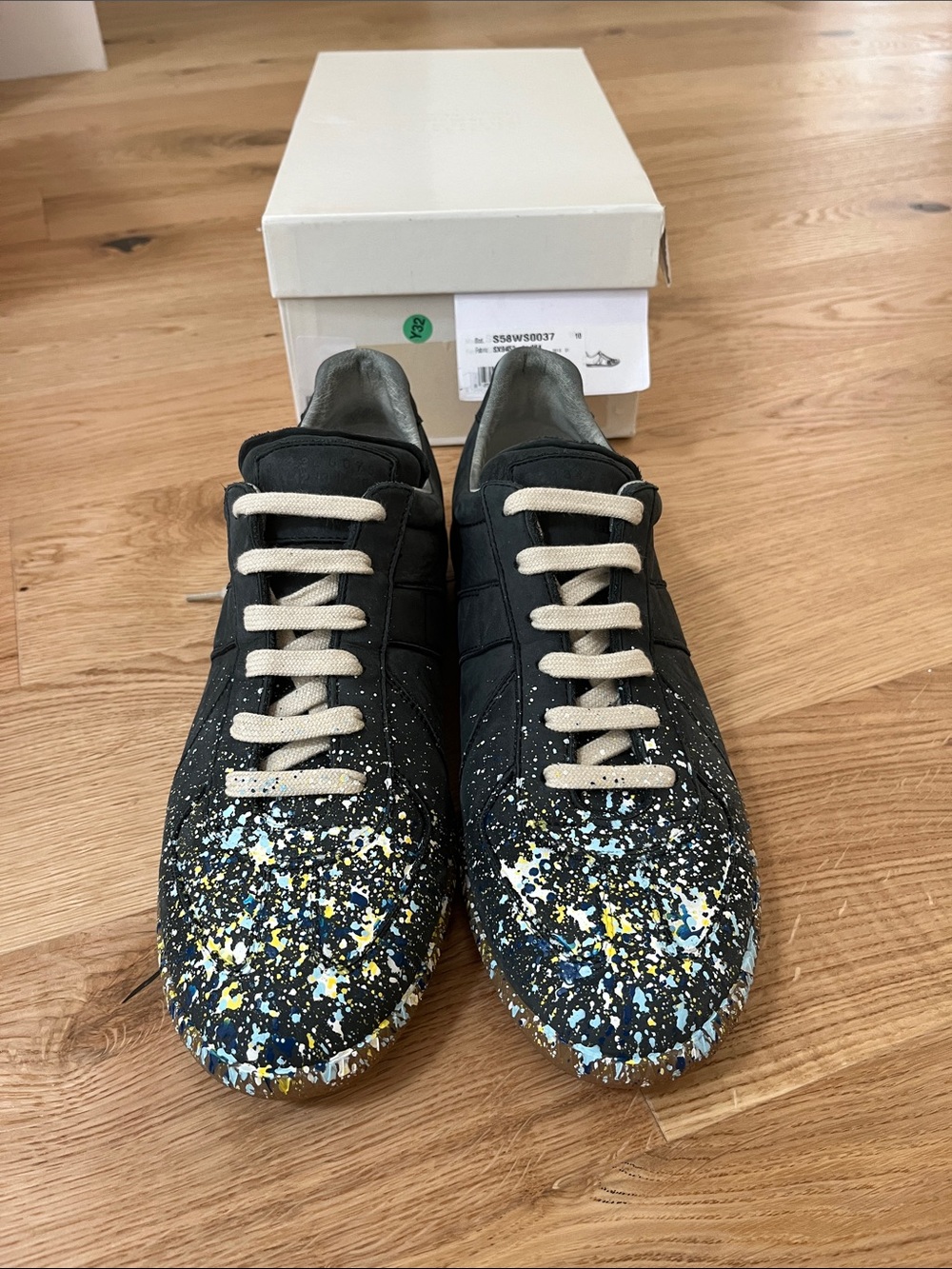 NWT Maison Margiela Size 41 Black Sneakers with Multicolor Paint Splatter